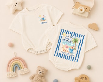 Personalized Beach Baby Romper, First Beach Vacation Outfit, Custom Name Summer Outfit