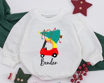 Personalized Christmas Baby Romper: Red Car Holiday Outfit