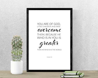 1 John 4:4 Christian Wall Art, Christian Gifts, Holy Spirit Creative, Scripture Quotes, Bible Verse, Printable, Digital Download