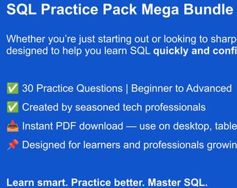 SQL Practice Pack Mega Bundle (Beginner + Intermediate + Advanced Practice Sets)