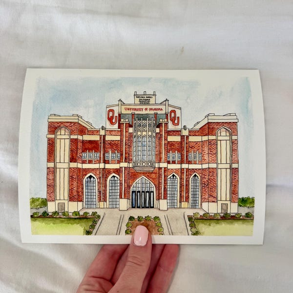 Handgeschilderde University of Oklahoma voetbalstadion aquarelafdruk!