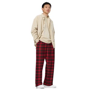 Red Plaid Wide-Leg Pants – Soft Wide-Leg Pants in Red Tartan – Casual Checkered Trousers