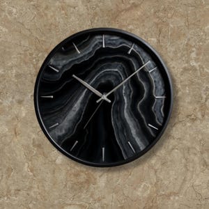 Handmade Epoxy Resin Clock | Black & White Design with Silver Markers | Stylish Home Decor