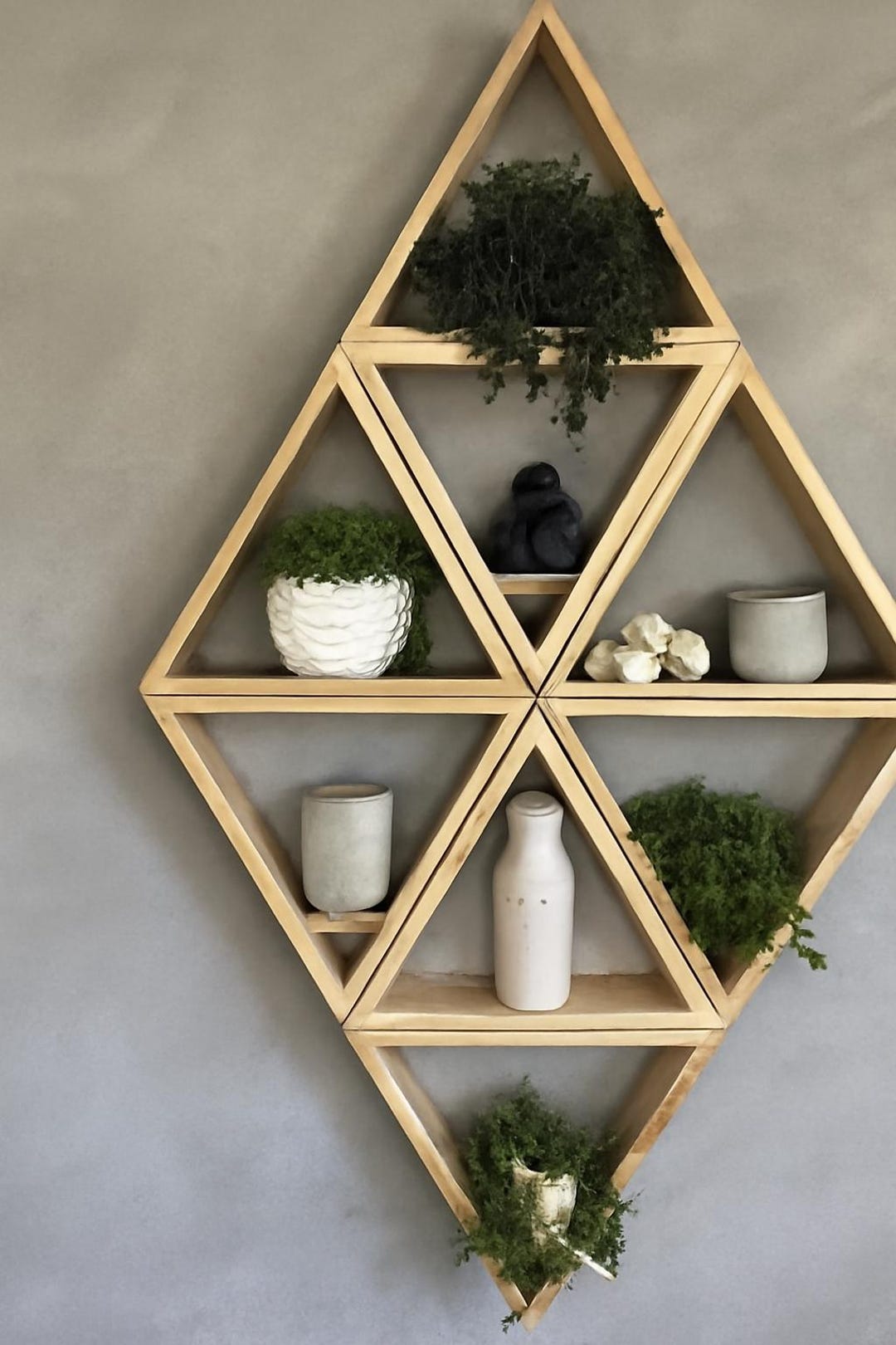 Geometric Wooden Wall Shelf – Diamond Shaped Design for Modern Home ...