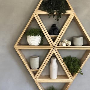 Geometric Wooden Wall Shelf – Diamond Shaped Design for Modern Home Decor – Wooden Floating Shelf