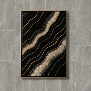 Handmade Black Epoxy Wall Art with Gold Lines – Luxury Abstract Art for Living Room – Elegant Modern Home Décor
