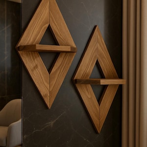 Diamond-Shaped Wooden Wall Shelf’s– Modern Home Decor – Floating Design for Decor