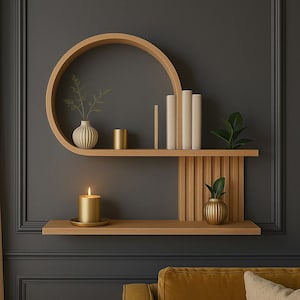 Modern Wooden Shelf with Curved Arch – Minimalist Home Decor– Perfect for Modern Spaces