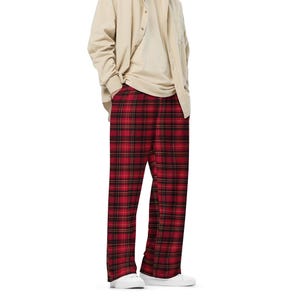 Red Plaid Wide Leg Pants – Unisex Wide-Leg Fit, Red Tartan Streetwear Pants