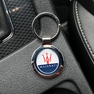 MASERATI Metal Keychain and Leather | Personalized Car Key Fob with Embossed Logo | Gift for MASERATI Lovers | Stylish Accessory Drivers