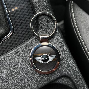 Mini Cooper JCW Keychain | John Cooper Works Performance Key Fob | Personalized Metal and Leather Keyring | Gift for Sporty Mini Car Owners