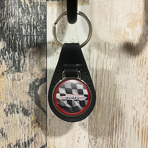 Mini Cooper JCW Keychain | John Cooper Works Performance Key Fob | Personalized Metal and Leather Keyring | Gift for Sporty Mini Car Owners