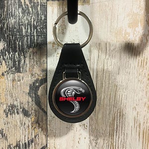 Shelby Cobra Keychain | Custom Leather Loop Key Fob for Muscle Car Enthusiasts | Personalized Gift Featuring Iconic Logo | Auto Accessory