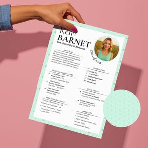 Modèle de toile vert menthe pour club d'étudiantes | CV avec photo, lettre de motivation sororité, tableau d'ambiance, carte de visite urgente, mot de remerciement PNM