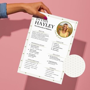 Modèle de toile vert olive pour club d'étudiantes | CV avec photo, lettre de motivation sororité, tableau d'ambiance, carte de visite urgente, mot de remerciement PNM