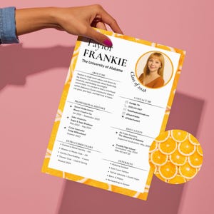 Modèle de toile orange de sororité | CV avec photo, lettre de motivation sororité, tableau d'ambiance, carte de visite urgente, mot de remerciement PNM