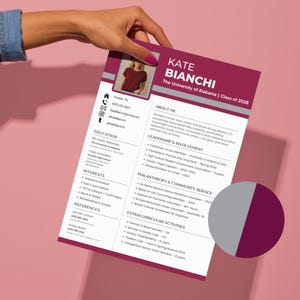 Plantilla de Canva para hermandad Bordeaux & Silver / Currículum de hermandad con foto, carta de presentación de hermandad, tablero de inspiración, tarjeta de presentación Rush, agradecimiento PNM