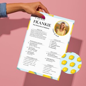 Modèle de toile de sororité citron | CV avec photo, lettre de motivation sororité, tableau d'ambiance, carte de visite urgente, mot de remerciement PNM
