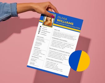 Blue & Yellow Sorority Canva Template | Sorority Resume with Photo, Sorority Cover Letter, Mood Board, Rush Business Card, PNM Thank You