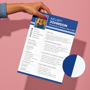 Modèle de toile bleu de sororité | CV avec photo, lettre de motivation sororité, tableau d'ambiance, carte de visite urgente, remerciement PNM