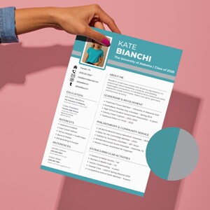 Modèle de toile de sororité turquoise et argent | CV avec photo, lettre de motivation sororité, moodboard, carte de visite urgente, merci