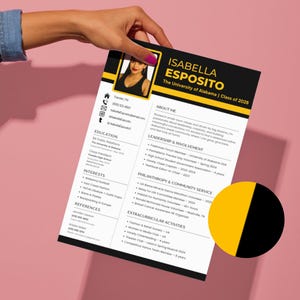 Modèle de toile noir et jaune pour club d'étudiantes | CV avec photo, lettre de motivation sororité, tableau d'ambiance, carte de visite urgente, remerciement PNM