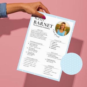 Modèle de toile bleu bébé sororité | CV avec photo, lettre de motivation sororité, tableau d'ambiance, carte de visite urgente, mot de remerciement PNM