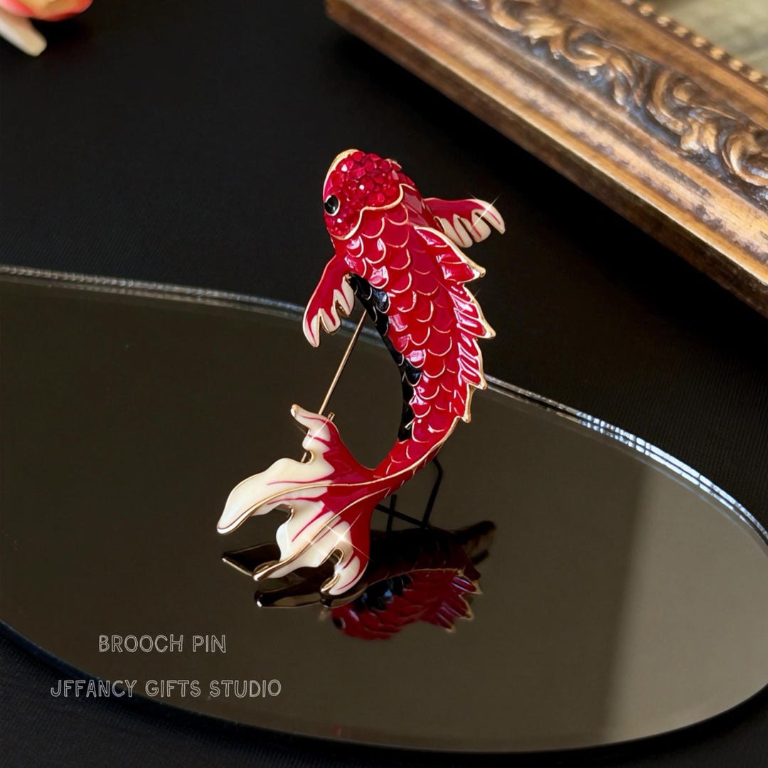 Red Koi Fish Brooch Pin -enamel Lucky Carp Pin,sparkle Fish Pin,crystal ...