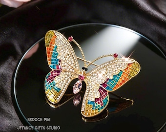 Elegant Betterfly Brooch Pin-Sparkling Butterfly Pin,Colorful Rhinestone Lapel Pin,Crystal Insect Pin,Nature Inspired Jewelry,2 Styles