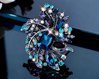Vintage Style Floral Brooch Pin, Rhinestone Flower Brooch, Art Deco Inspired Statement Jewelry, Elegant Sparkling Brooch, 2 Colors