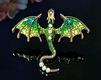 Enamel Dragon Brooch, Flying Dragon Pin, Fantasy Dragon Brooch, Mythical Creature Jewelry, Medieval Dragon Lapel Pin, Gift for Fantasy Lover