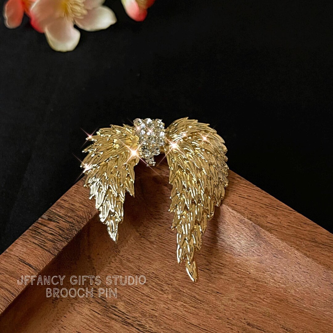 Broche Ailes D'ange Vintage Inspirée Monet - Strass Dorés Sur Métal Plaqué Or - Occasion