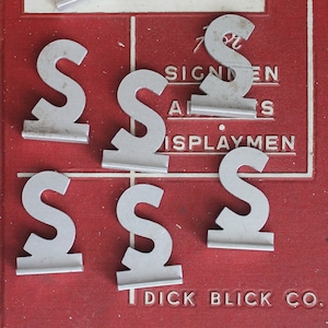 Vintage Metal Sign Letter &quot;S&quot; with Base, Vintage Aluminum Metal Letter &quot;S&quot;, Vintage Industrial Decor, Vintage Art Supply, Vintage Typography