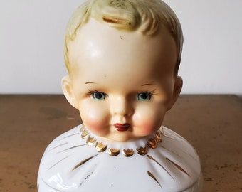 Vintage Baby Head Trinket Jar, Vintage Baby Powder/Soap Dish Jar, Vintage Baby Dresser Dish/Jar for Nursery, Baby Head Trinket Jar, Nursery