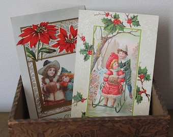 Antique Embossed Christmas Postcards Vintage Embossed Christmas Postcards Set of 2 Vintage Embossed Christmas Postcards Vintage Postcards