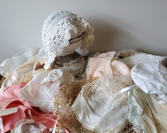 Lot of Vintage Baby/Doll Bonnets, Vintage Baby Bonnets, Tatted Baby Bonnets, Vintage Baby Bonnet Lot, Vintage Doll Bonnets, Heirloom Bonnets