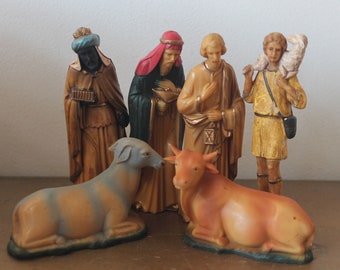 Vintage Art Plastic Nativity Pieces, Vintage Art Plastic Nativity Wisemen, Vintage Art Plastic Nativity Animals, Vintage Nativity, Nativity