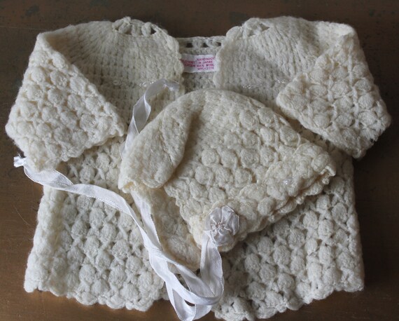 Vintage Glo Knit Creations Wool Baby Sweater and … - image 9