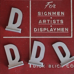 Vintage Metal Sign Letter &quot;D&quot; with Base, Vintage Aluminum Metal Letter &quot;D&quot;, Vintage Industrial Decor, Vintage Art Supply, Vintage Typography