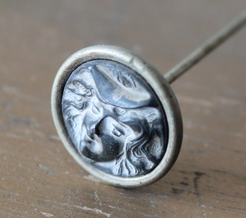 Vintage Victorian Sterling Lady Face Hat Pin, Vintage Victorian Lady Face Hat Pin, Vintage Victorian Sterling 8 Inch Lady Face Hat Pin image 6