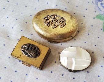 Lot of Vintage Pill Boxes, Lot of Vintage Powder Boxes, Vintage Cosmetic Boxes, Vintage Brass Pill Box, Vintage Mother of Pearl Powder Box