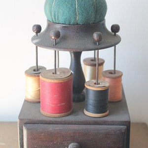 Antique Victorian Sewing Stand Spool Holder Thread Box Pin Cushion, Antique Victorian Spool Holder, Antique Thread Holder, Victorian