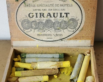 Antique Girault Pastels in original Wooden Box, Antique Girault Pastels, Antique Art Box of Pastels, Antique Art Supplies, Girault Pastels