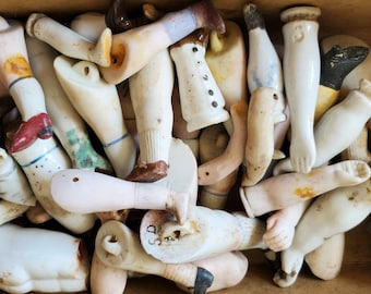 Lot of Antique Porcelain Doll Parts, Antique Lot of Porcelain Doll Legs and Arms, Art Assemblage Supply, Antique Porcelain Doll Repair Parts