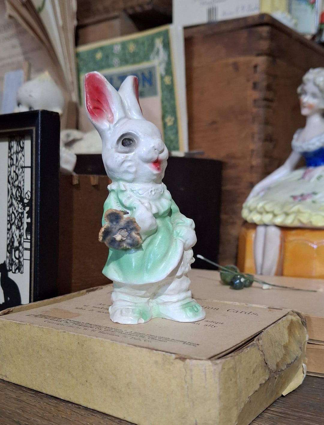 Vintage Easter Chalkware Rabbit Holding Flower, Vintage Chalkware ...