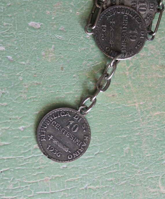 Italian San Marino Souvenir Coin Bracelet 1936, V… - image 3