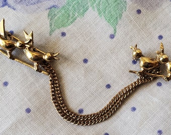 Vintage 1930's Bird Chatelaine Pin, Vintage 1930's Singing Birds Chatelaine Pin, Vintage 1930's Bird Sweater Clip, Vintage Bird Pin, Birds