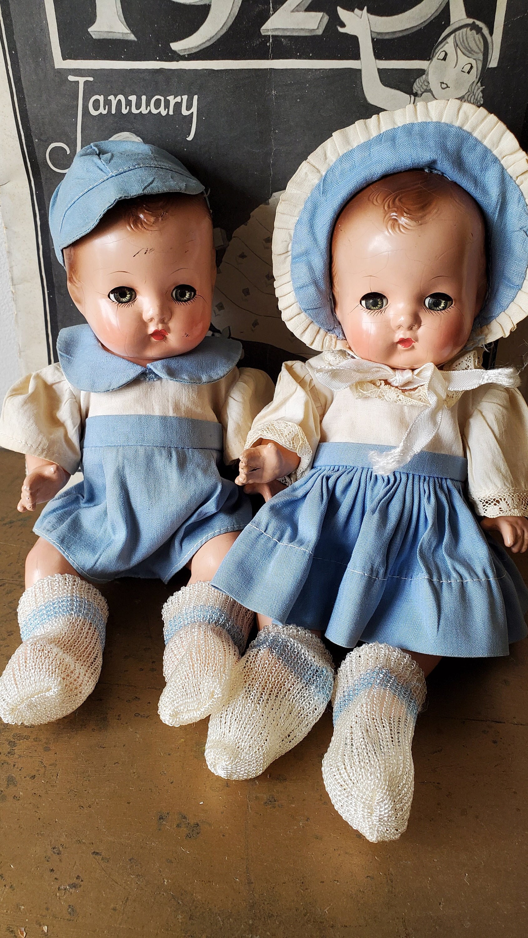 Vintage 1930's Effanbee Patsy Babyette Twin Dolls, 1930's