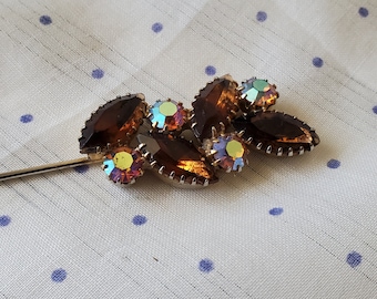 Vintage Amber Rhinestone Stick Pin, Vintage Amber Rhinestone Hat Pin, Vintage Amber Rhinestone Stick Pin with Screw End, Hat Pin, Stick Pin