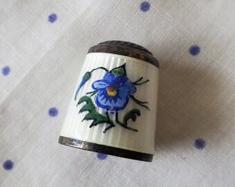 Vintage Aksel Holmsen Sterling Sliver Guilloche Thimble, Aksel Holmsen Norwegian Sterling Guilloche Enamel Thimble, Vintage Sterling Thimble